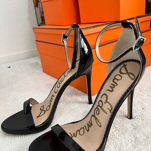 Sam Edelman Glossy Black Ankle Strap Heels